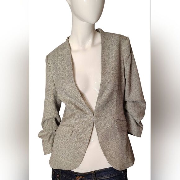 H&M Light Gray Women's Blazer Size Xsmall 3/4 Scrunch Sleeve - Picture 1 of 16